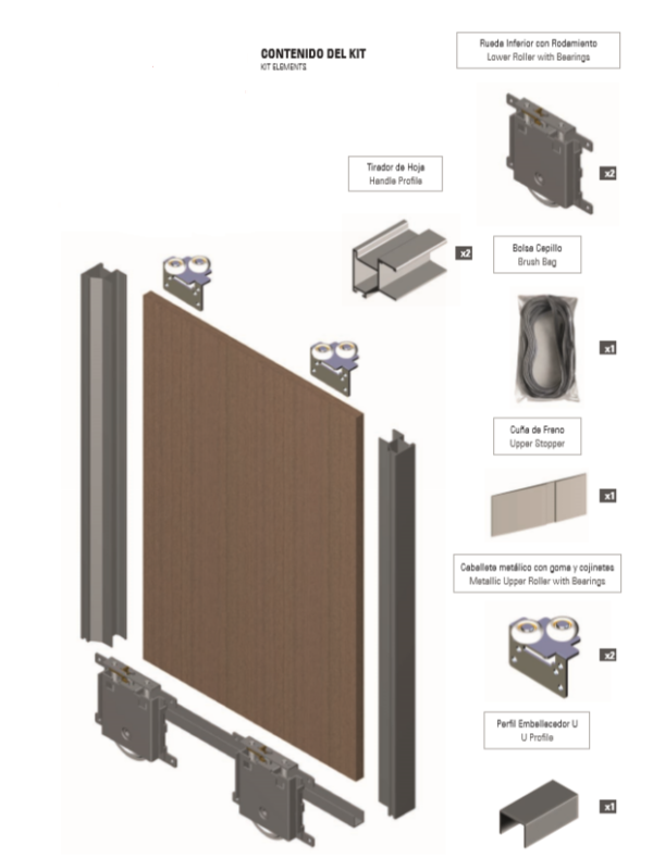 kit puerta armario corredera 16 mm