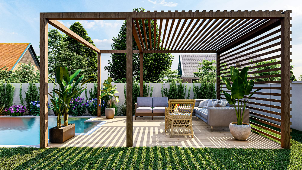 piscina pérgola patio trasero